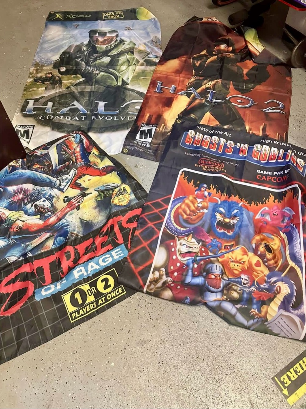 Retro Video Game Tapestry Flag Lot - Halo 1 2, Streets of Rage, Ghosts N Goblins